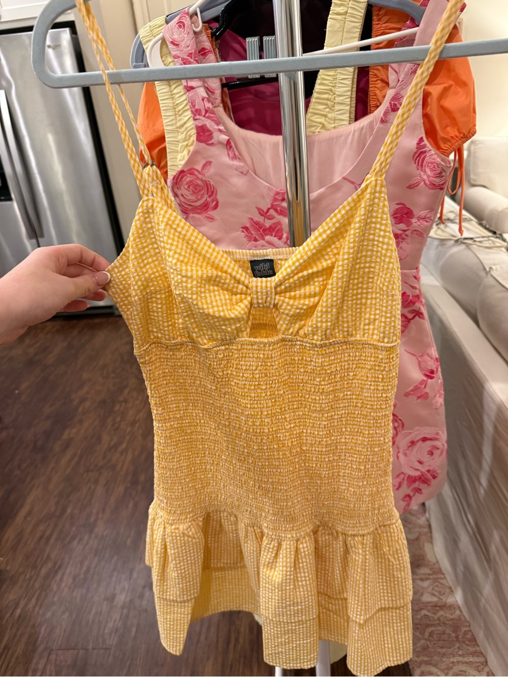 wild fable Yellow Gingham Smocked Mini Dress